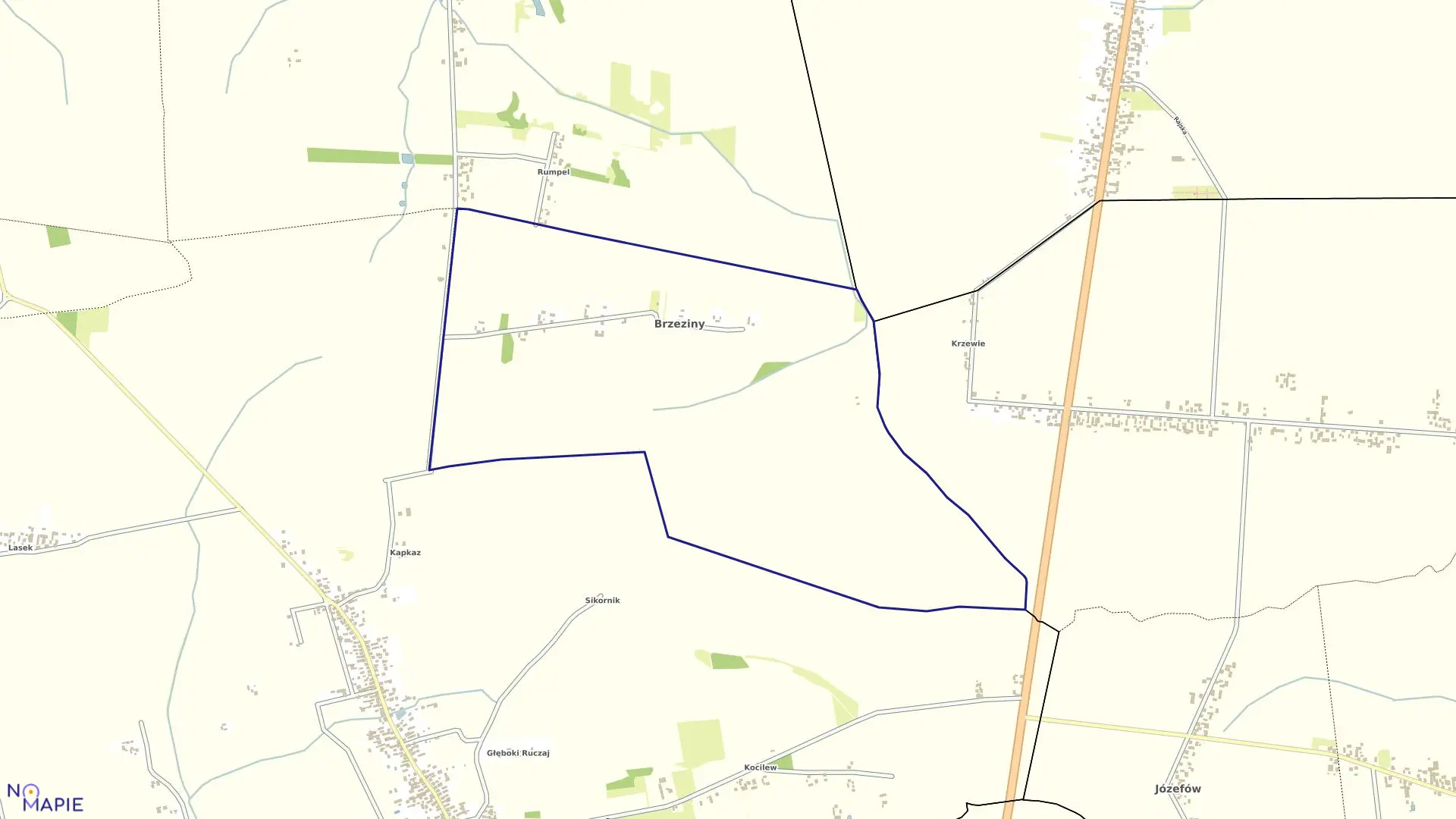 Mapa obrębu BRZEZINY w gminie Mokrsko